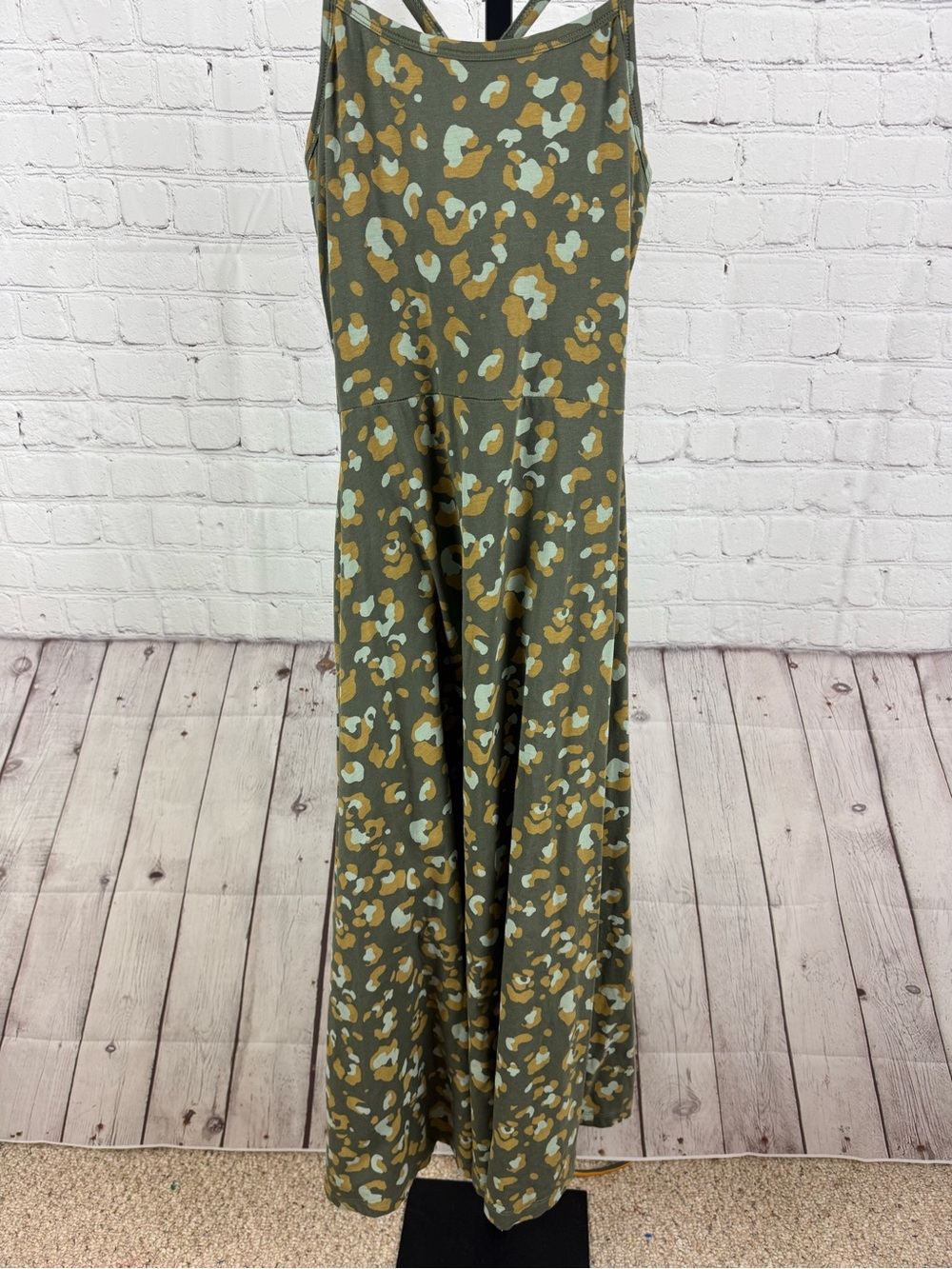 Pact Organic Cotton Fit & Flare Midi Dress Green Leopard Print Size Small - Picture 2 of 8
